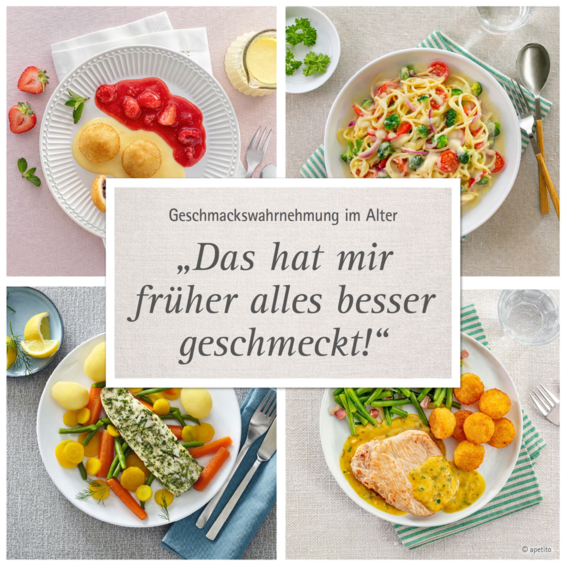 Bild bestehend aus vier einzelnen Bilder von Mahlzeiten