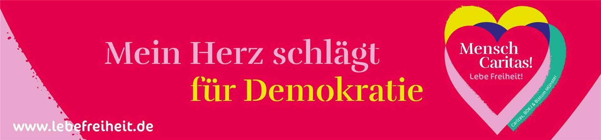 Header zur Demokratie-Kampagne 2025 mit dem Titel "Mein Herz schlägt für Demokratie"